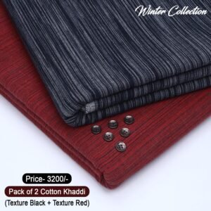 Pack Of 2 (Texture Black + Texture Red) Cotton Khaddi